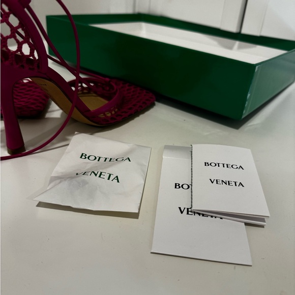 Brand New BOTTEGA VENETA Pink Hollyhock Stretch Web Lace-Up Heels Sandals 36.5 - Picture 4 of 9
